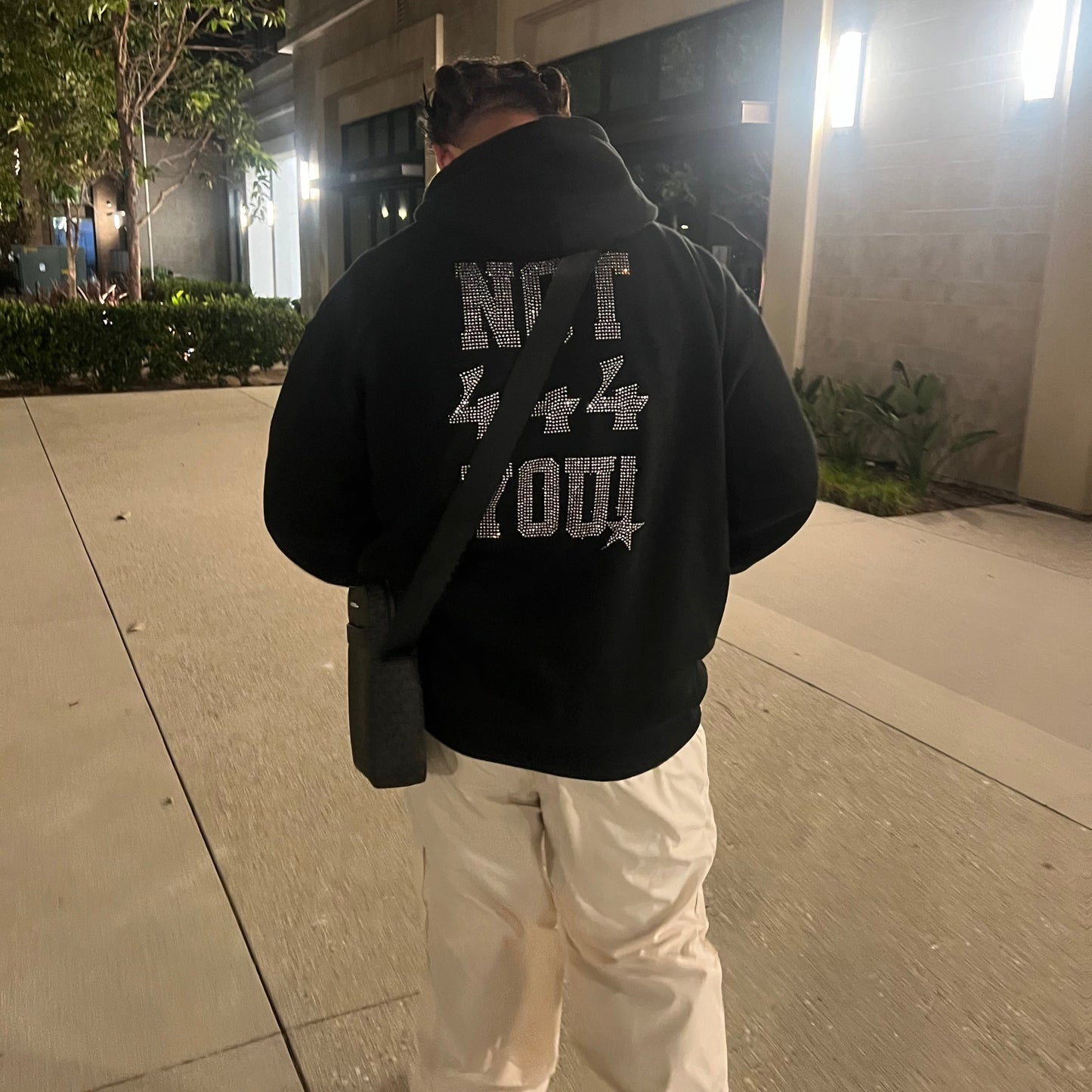 Black NOT 444 YOU! Rhinestone Hoodie